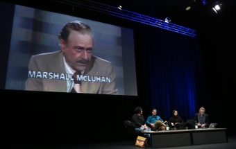 Impression of the panel "Confronting Social Cybernetics" at transmediale 2018 face value.