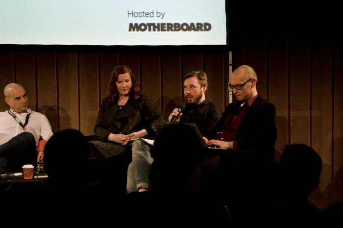 Picture of Mark Coré, Kate Crawford, Max Hoppenstadt and Jussi Parikka (left to right) at "Uses and Abuses of Big Data"