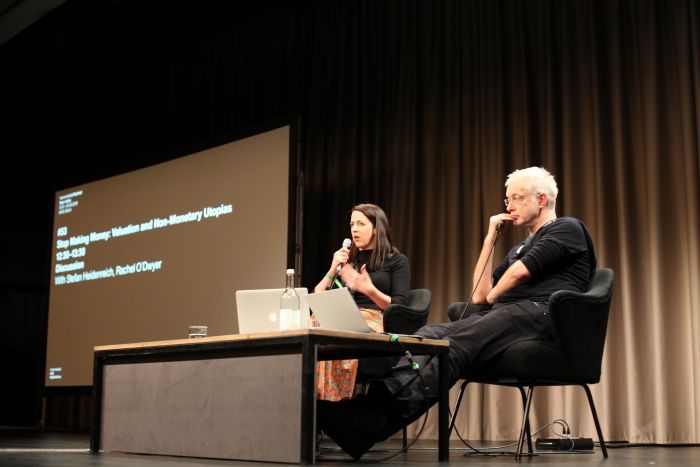 Rachel O’Dwyer (left) and Stefan Heidenreich (right) during the discussion "Stop Making Money: Valuation and Non-Monetary Utopias"